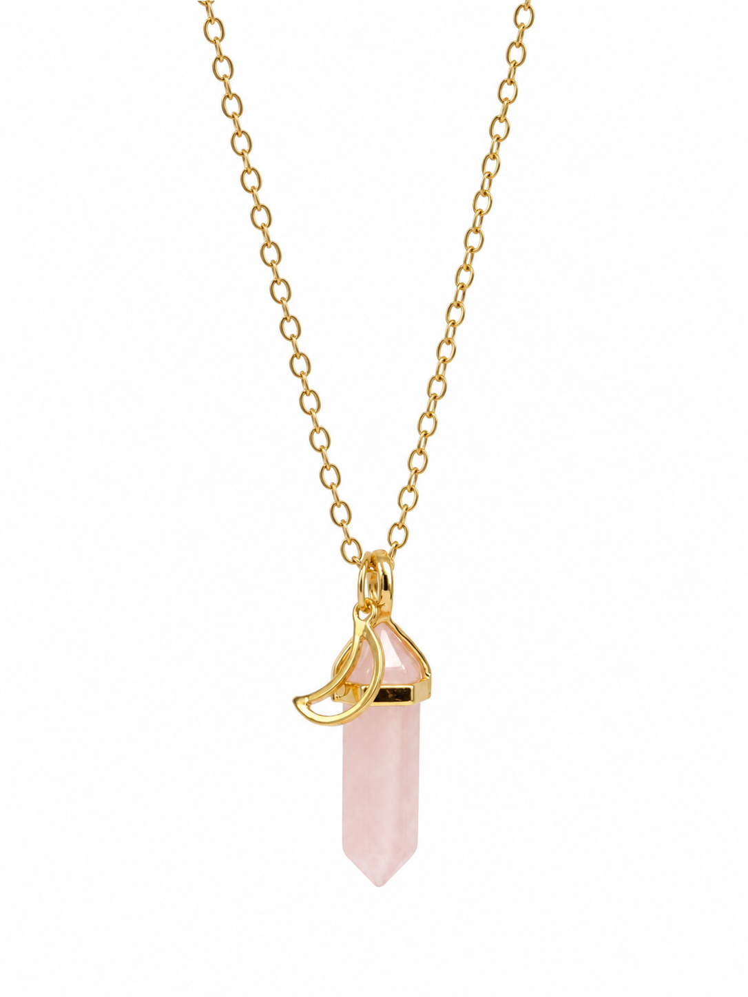 BlissLUX Rose Quartz Crescent Moon Necklace