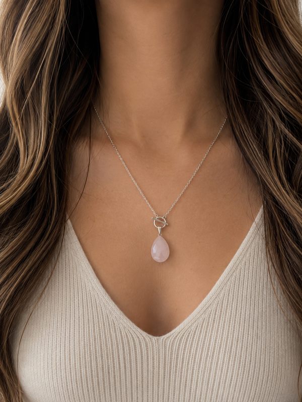 BlissLUX Link Collection | Rose Quartz Teardrop Necklace