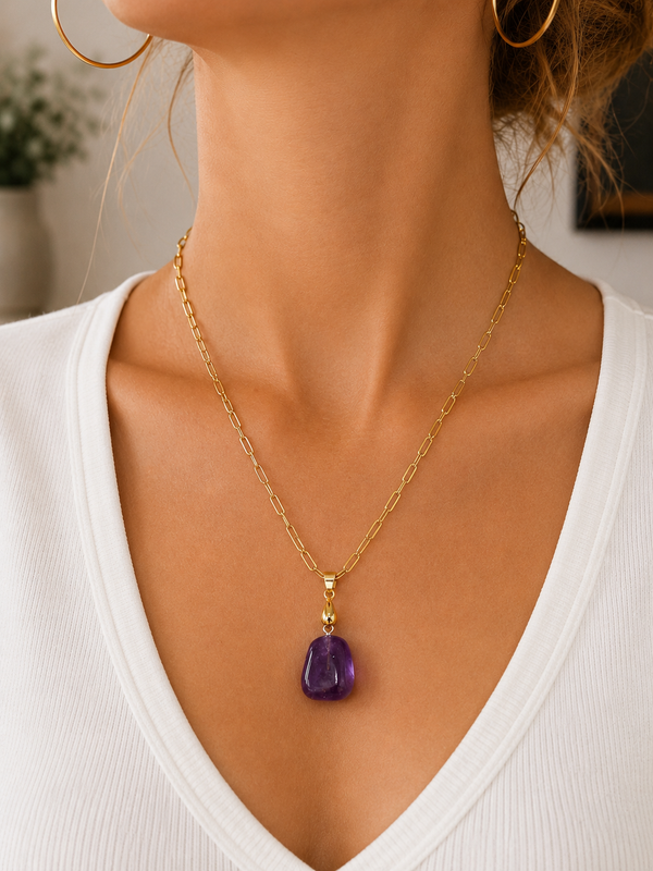 BlissLUX Link Collection | Natural Amethyst Pendant Necklace