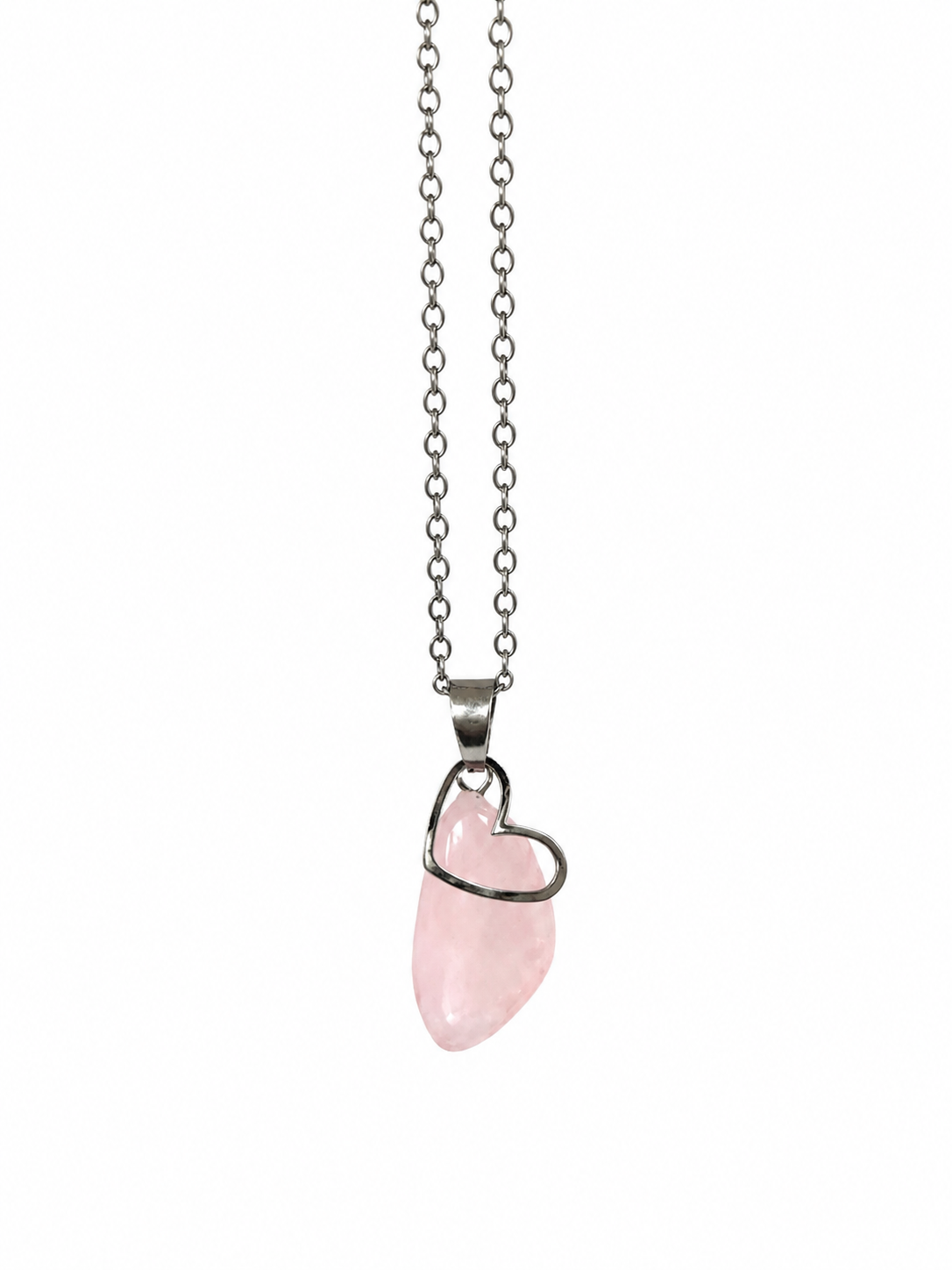 BlissLUX Rose Quartz Floating Heart Necklace