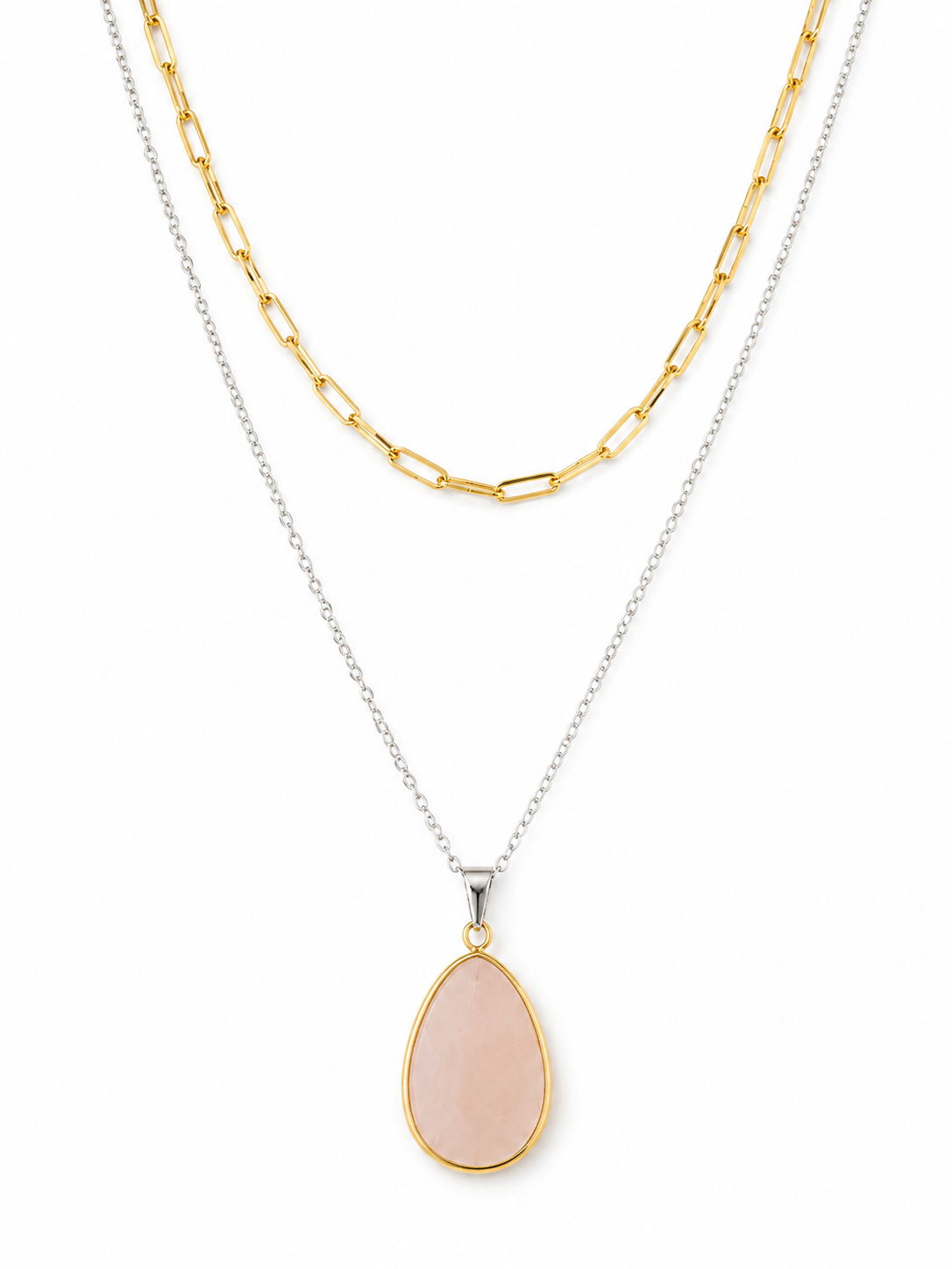 BlissLUX Link & Stone Collection | Rose Quartz Layered Necklace