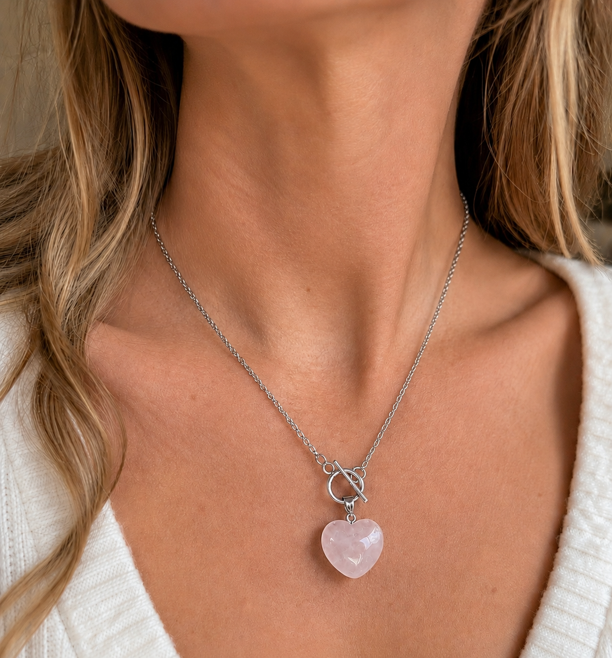 BlissLUX Rose Quartz Heart Necklace