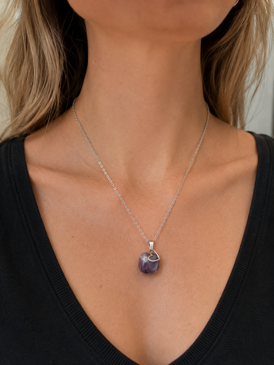 BlissLUX Amethyst Floating Heart Necklace