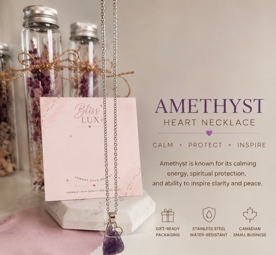 BlissLUX Amethyst Floating Heart Necklace